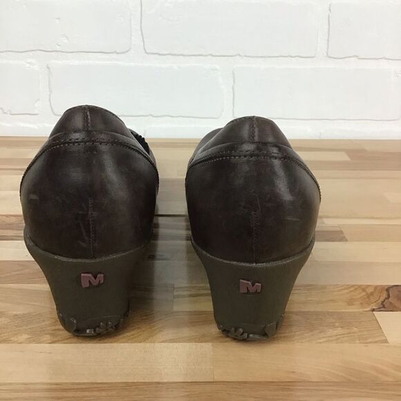MERRELL brown wedges platform shoes pumps size 8.5 flower’s incrusted details - Picture 3 of 16